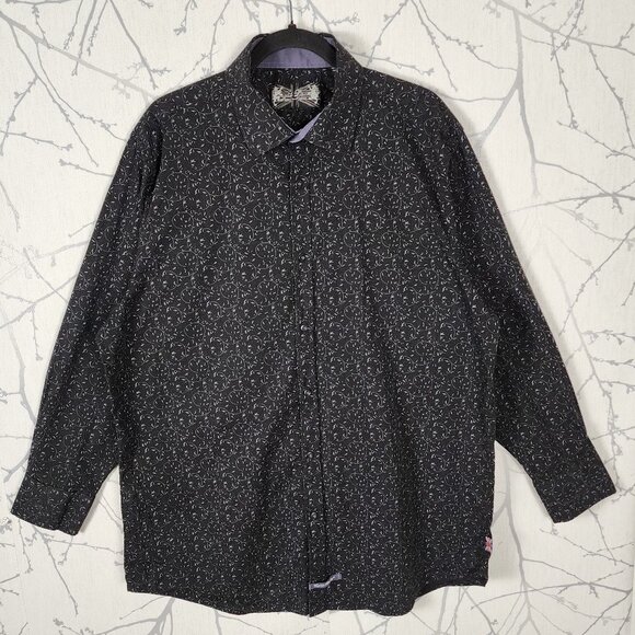 English Laundry Black Floral Leaves Print Button Front Shirt - Picture 1 of 5